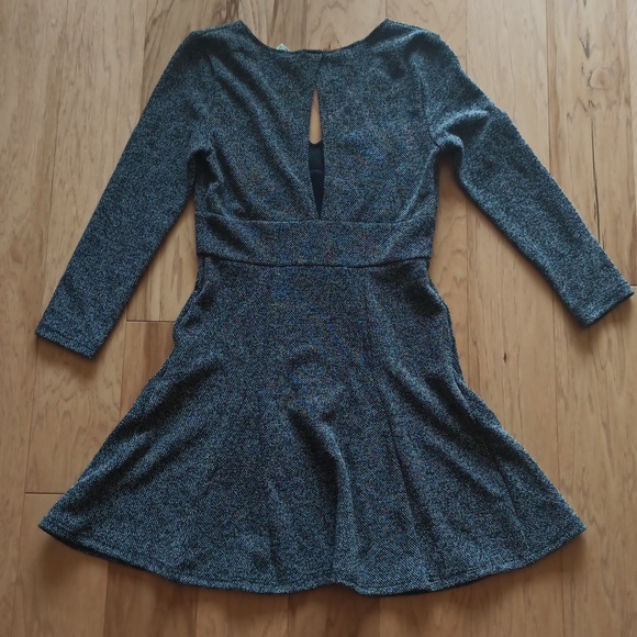 Free People Black & White Long Sleeve Mini Flare Dress - Picture 2 of 8